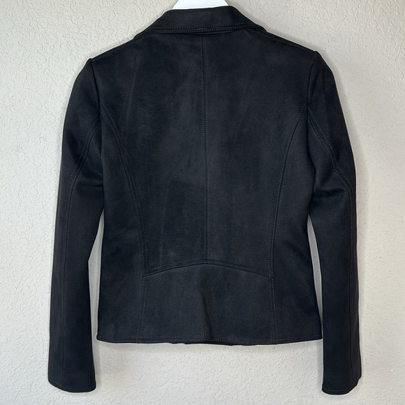 WHBM Faux Suede Vegan Moto Jacket Black with Gold Tone Zippers and Snaps Size 2 - Picture 7 of 16